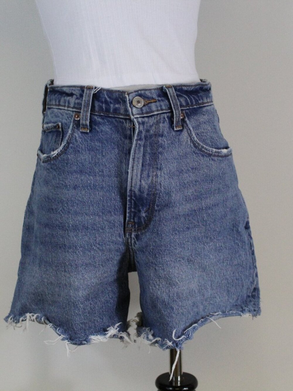 Abercrombie Curve Love Dad Shorts 28 High Rise Dark Wash Distressed